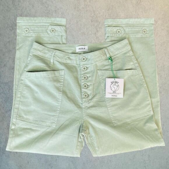 Pistola Womens Jeans Green High Rise Utility Crop Straight Super Stretch Size 31 - Picture 1 of 13